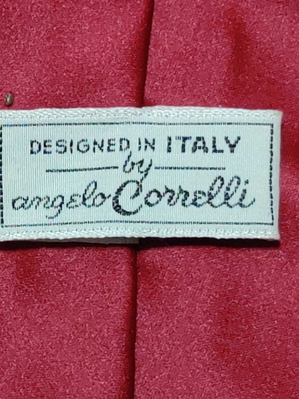 Angelo Corelli Necktie Red Solid Satin Wide Tie Designed in Italy Vintage 1980s
